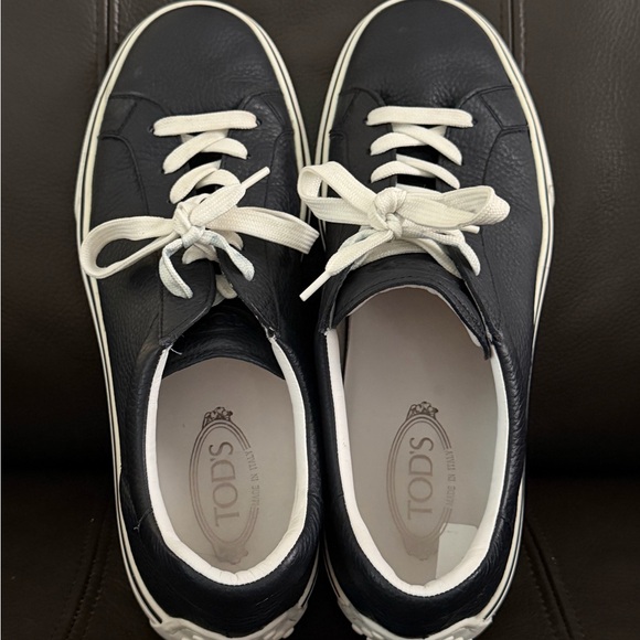 Tod's Blue Leather Sneakers with White Accents